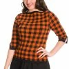 Banned Houndstooth Knit Top In Orange
