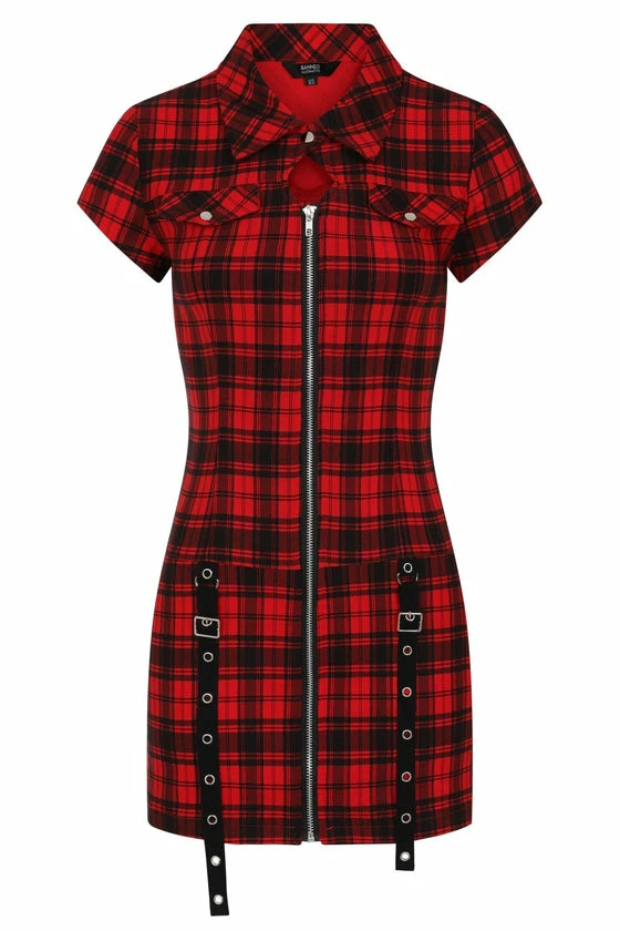 Banned Tartan Nights Mini Dress In Red Tartan 2 Banned Tartan Nights Mini Dress In Red Tartan - Image 2