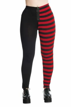 Front Page 51 Banned Half Black Half Stripe Leggings In Black & Red