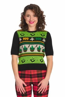 Banned Spooky Boo Top Halloween -Collectif Shop 1642525658JP57103GRNTR31144ORANGE1420 560x