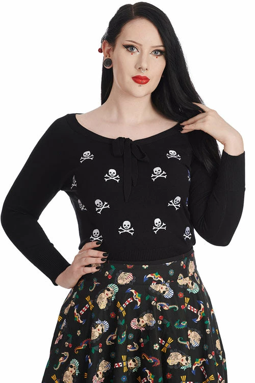 Banned Anchor Pin Up Jumper In Black Pirate Skulls Back Embroidery 1 Banned Anchor Pin Up Jumper In Black Pirate Skulls Back Embroidery