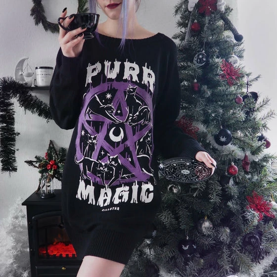 Killstar Purr Magic Knit Sweater Cat Print 3 Killstar Purr Magic Knit Sweater Cat Print - Image 3