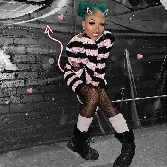 Killstar Courtney Punk Knit Sweater Black And Pink 3 Killstar Courtney Punk Knit Sweater Black And Pink - Image 3