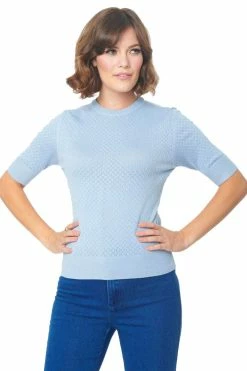 Timeless London Daisy Knit Top In Light Blue - I'm Eco-Friendly!