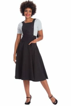 Banned Book Smart 50's Length Pinafore Dress In Black