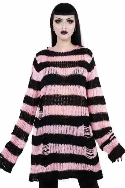 Killstar Courtney Punk Knit Sweater Black And Pink