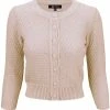MAK Sweaters Chunky Vintage Knit Cardigan With 3/4 Sleeves In Blush