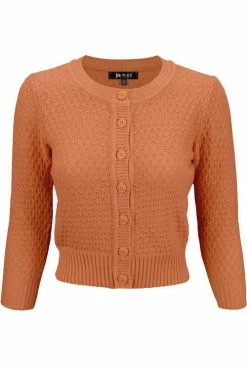 Front Page 17 MAK Sweaters Chunky Vintage Knit Cardigan With 3/4 Sleeves In Dusty Orange