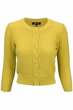 MAK Sweaters Chunky Vintage Knit Cardigan With 3/4 Sleeves In Honey