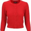 MAK Sweaters Chunky Vintage Knit Cardigan With 3/4 Sleeves In Red