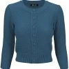 MAK Sweaters Chunky Vintage Knit Cardigan With 3/4 Sleeves In Teal