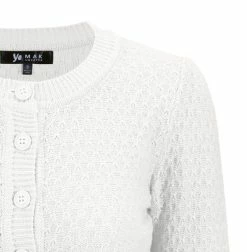 MAK Sweaters Chunky Vintage Knit Cardigan With 3/4 Sleeves In White -Collectif Shop ChunkyM3514 WHT CU deb8a88d d9dc 4bf0 b241 69ba2a1af4c0 560x
