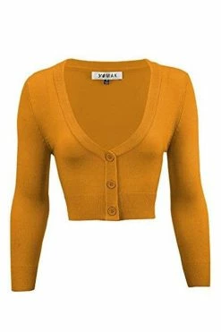 MAK Sweaters Cropped Cardigan With 3/4 Sleeves In Bronze (Mustard) -Collectif Shop CropLS BRZ 38083f21 1a15 42b1 97c8 350c25c10380 560x