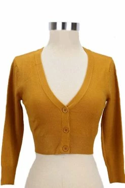 MAK Sweaters Cropped Cardigan With 3/4 Sleeves In Bronze (Mustard) -Collectif Shop CropLS BRZ F fe3f1fde 87aa 413d 8dd2 dbc763337b40 560x