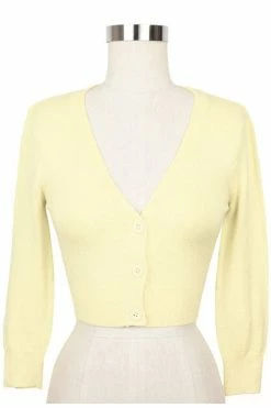 MAK Sweaters Cropped Cardigan With 3/4 Sleeves In Baby Yellow -Collectif Shop CropLS BYW F 99cdd3f8 9f4d 40c7 8848 71b3d49c58b6 560x