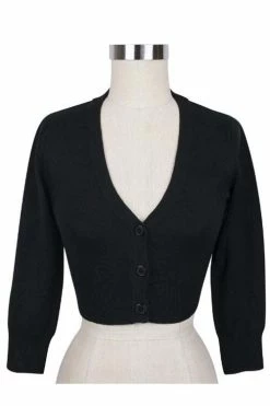 MAK Sweaters Cropped Cardigan With 3/4 Sleeves In Black -Collectif Shop CropLS Blk F 0b5340fb 2011 4a73 a06d bc09318118e3 560x