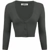 MAK Sweaters Cropped Cardigan With 3/4 Sleeves In Charcoal