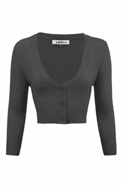 MAK Sweaters Cropped Cardigan With 3/4 Sleeves In Charcoal