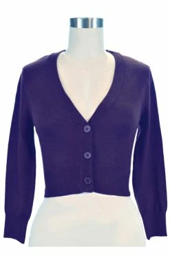 MAK Sweaters Cropped Cardigan With 3/4 Sleeves In Grape -Collectif Shop CropLS GRP F cfa3e4f5 7e51 4a6c 896f 3cd630b9b464 560x