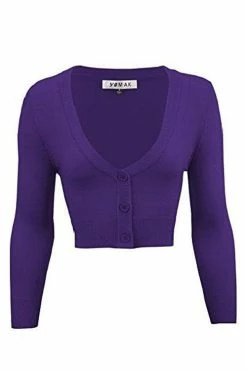 MAK Sweaters Cropped Cardigan With 3/4 Sleeves In Grape -Collectif Shop CropLS GRP ef1e11b2 a2fb 44d0 87be f23e7f25bd93 560x