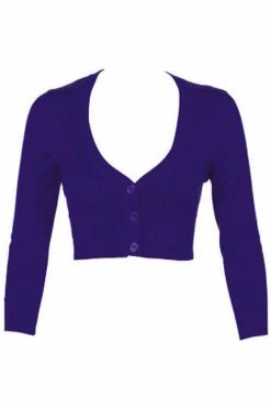 MAK Sweaters Cropped Cardigan With 3/4 Sleeves In Grape -Collectif Shop CropLS Grp F2 98d283b9 bef4 4c55 a9aa 80ee320d51a9 560x