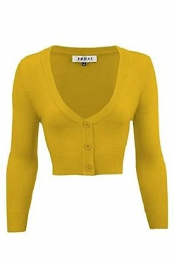 MAK Sweaters Cropped Cardigan With 3/4 Sleeves In Honey Yellow