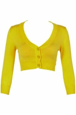 MAK Sweaters Cropped Cardigan With 3/4 Sleeves In Honey Yellow -Collectif Shop CropLS HNY F2 e897f659 5aa6 49cd 8d76 e0999afa0627 560x