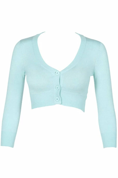 MAK Sweaters Cropped Cardigan With 3/4 Sleeves In Ice Blue 2 MAK Sweaters Cropped Cardigan With 3/4 Sleeves In Ice Blue - Image 2