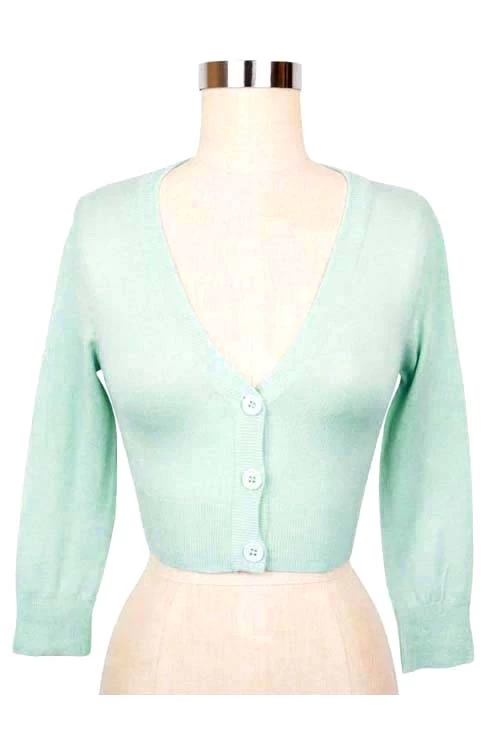 MAK Sweaters Cropped Cardigan With 3/4 Sleeves In Ice Blue 6 MAK Sweaters Cropped Cardigan With 3/4 Sleeves In Ice Blue - Image 6