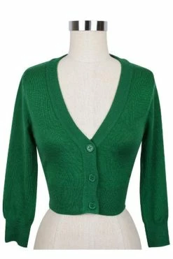 MAK Sweaters Cropped Cardigan With 3/4 Sleeves In Kelly Green -Collectif Shop CropLS KGR F 08567273 9796 4d3d bb54 b5ddca6490c0 560x