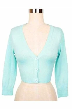MAK Sweaters Cropped Cardigan With 3/4 Sleeves In Light Blue -Collectif Shop CropLS LBL F c87582e0 7f8c 40cf 934a c2c965bdb6cc 560x