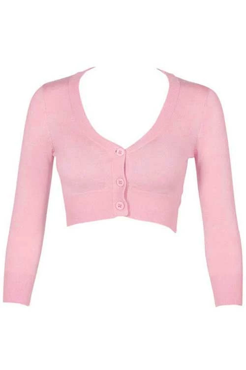 MAK Sweaters Cropped Cardigan With 3/4 Sleeves In Light Pink 7 MAK Sweaters Cropped Cardigan With 3/4 Sleeves In Light Pink - Image 7