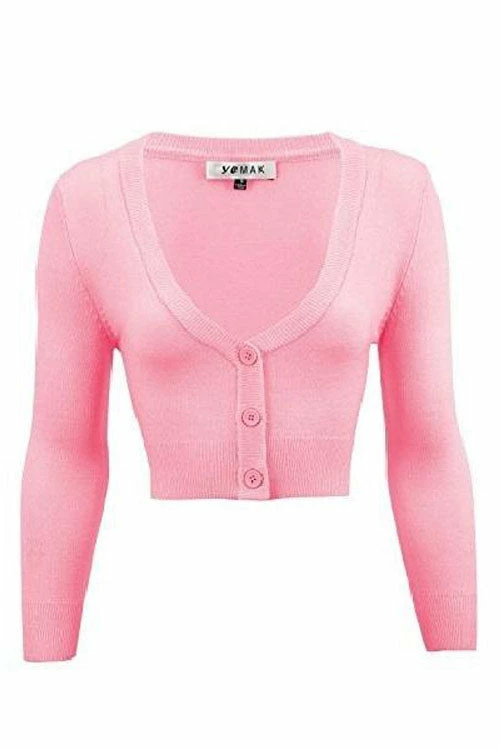 MAK Sweaters Cropped Cardigan With 3/4 Sleeves In Light Pink 5 MAK Sweaters Cropped Cardigan With 3/4 Sleeves In Light Pink - Image 5