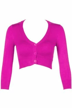 MAK Sweaters Cropped Cardigan With 3/4 Sleeves In Magenta -Collectif Shop CropLS MGN F2 58f64e51 bf31 415c 9d2a 460924d4c90f 560x