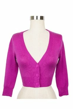 MAK Sweaters Cropped Cardigan With 3/4 Sleeves In Magenta -Collectif Shop CropLS MGN F 65c43f3f 894a 4d87 b601 b01e85a1c98e 560x