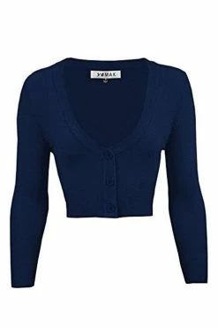 MAK Sweaters Cropped Cardigan With 3/4 Sleeves In Navy -Collectif Shop CropLS NVY 28121b75 4bed 46ae b4b0 b952200a1be9 560x