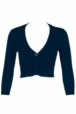 MAK Sweaters Cropped Cardigan With 3/4 Sleeves In Navy -Collectif Shop CropLS NVY F2 ae0ae691 712d 430f bbad ea21ca145408 560x