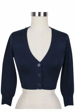 MAK Sweaters Cropped Cardigan With 3/4 Sleeves In Navy -Collectif Shop CropLS NVY F 97dcf5b0 592d 4c79 a8eb c0bb13e74a69 560x