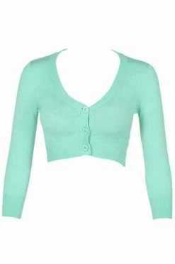 MAK Sweaters Cropped Cardigan With 3/4 Sleeves In Opal Mint -Collectif Shop CropLS OPL F2 99d2f5ef ae41 4586 bc7f 72aa10814111 560x