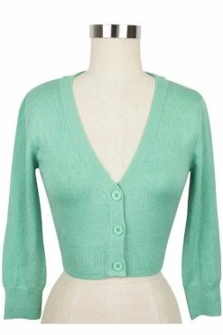 MAK Sweaters Cropped Cardigan With 3/4 Sleeves In Opal Mint -Collectif Shop CropLS OPL F fb02cd67 15a2 4470 aa99 f62eaf67c9c1 560x