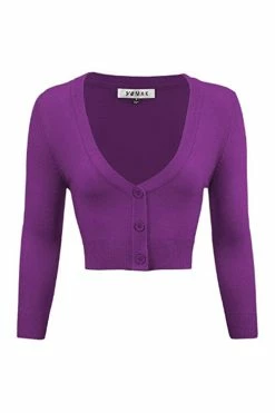 MAK Sweaters Cropped Cardigan With 3/4 Sleeves In Purple -Collectif Shop CropLS PUR 12619010 31f1 44fa b421 7b353cb2a519 560x