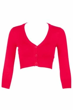 MAK Sweaters Cropped Cardigan With 3/4 Sleeves In Rose Pink -Collectif Shop CropLS RPK F2 9250327d fcaa 4ca6 bfac d3f939dcb06d 560x