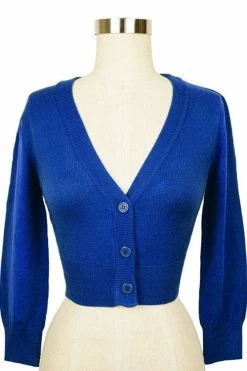 MAK Sweaters Cropped Cardigan With 3/4 Sleeves In Royal Blue -Collectif Shop CropLS RYL F 66491d05 0287 4f78 97cf 349ce5d92426 560x