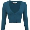 MAK Sweaters Cropped Cardigan With 3/4 Sleeves In Teal Blue