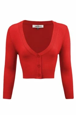 MAK Sweaters Cropped Cardigan With 3/4 Sleeves In Tomato