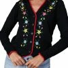 Timeless London Floral Embroidered Cardigan In Black With Red Trim