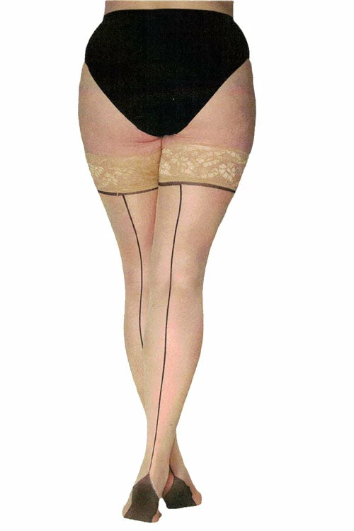 Pamela Mann Hosiery Pamela Mann Curvy Super-Stretch Jive Seamed Stay-up Stockings In Nude/Black With Nude Tops 1 Pamela Mann Hosiery Pamela Mann Curvy Super-Stretch Jive Seamed Stay-up Stockings In Nude/Black With Nude Tops