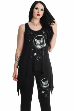 Banned Space Cat Asymmetric Hem Top -Collectif Shop LG67034BLKTP10442BLK 0770 560x