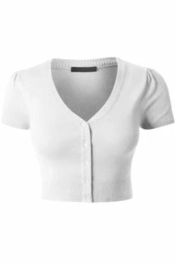 MAK Sweaters Cropped Cardigan With Short Sleeves In White -Collectif Shop MAk SS White 38885874 ba70 44db a6d6 debc004f08ce 560x