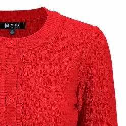 MAK Sweaters Chunky Vintage Knit Cardigan With 3/4 Sleeves In Red -Collectif Shop MK3514 RED 3 556x 2x.progressive 27632deb 7eb2 464e b02c 723e8d664f0e 560x